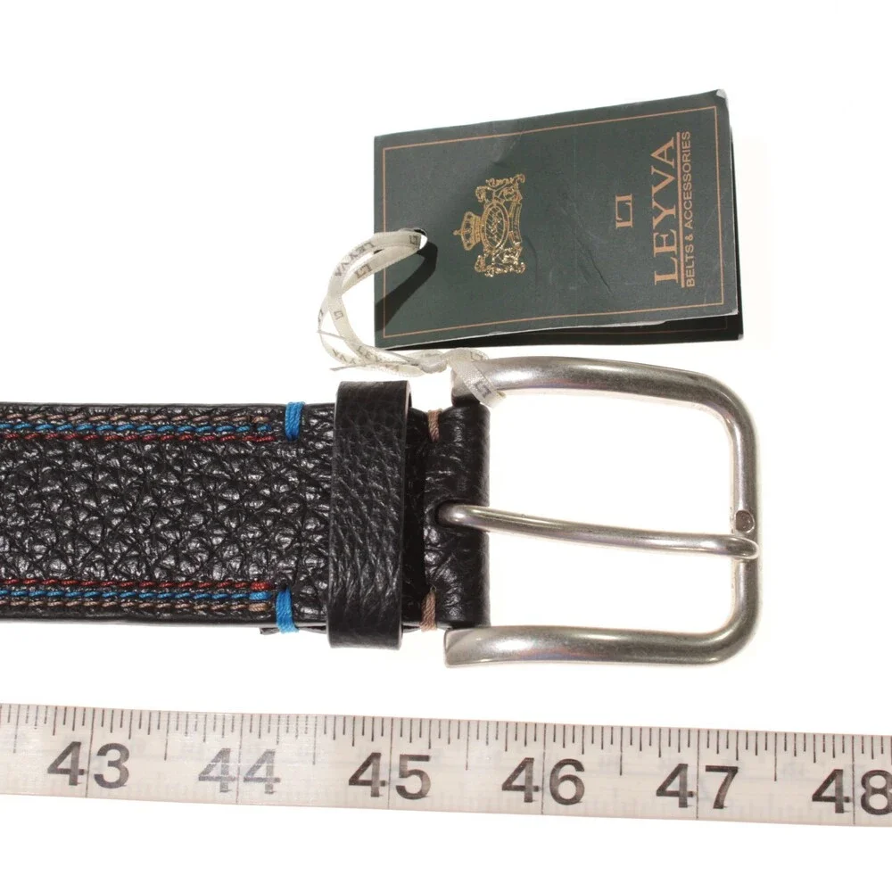 Leyva NWT Classic Belt Size 105 (US 40) in Black Pebbled Leather Made in Spain